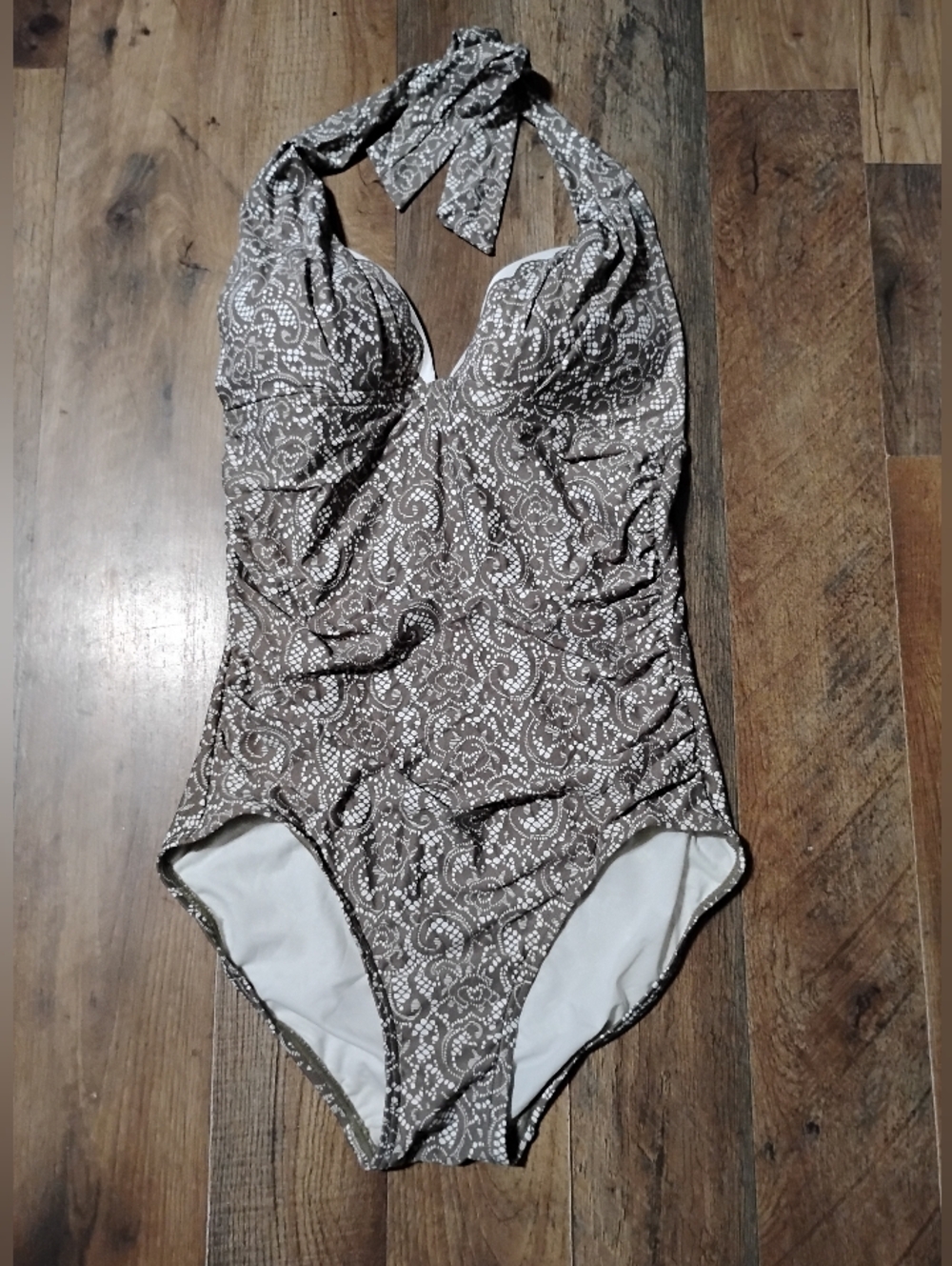 DKNY Brown and White Paisley Halter One-Piece Women's Size: 6